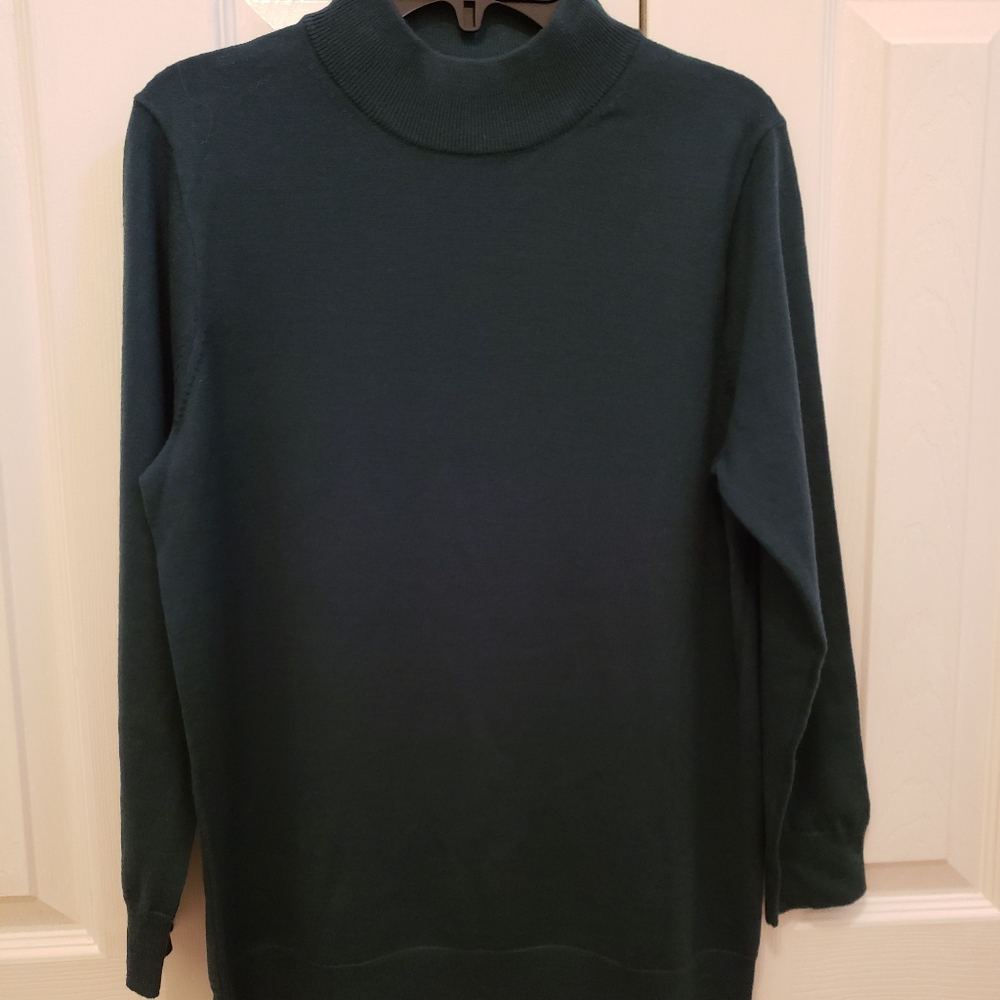 J Crew Merino Tippi Mock Neck Sweater Size PL In Academic Green PETITE LARGE
